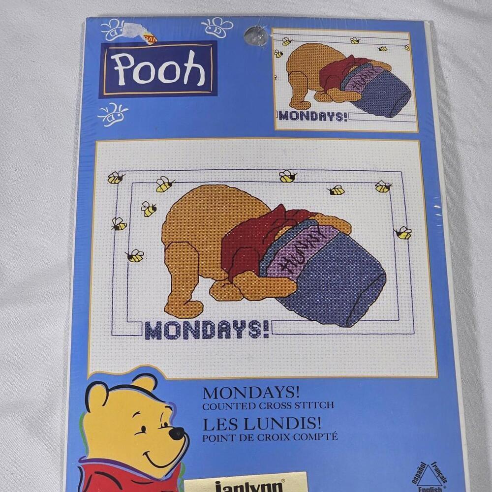Monday's Winnie The Pooh cross stitch. With Honey Pot. Retro Vtg - Picture 2 of 3